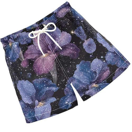 Pigsaly Boys Swim Trunks Dark Purple Lilac Gradient Flower Boys Board Shorts Swimsuit Swimwear Summer Bathing Suit 5T