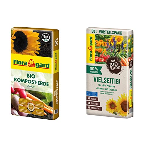 Floragard Bio Kompost-Erde 50 Liter – Pflanzerde für Blumen, Gemüse und Gehölze & Bio-Erde Vielseitig 1x50 Liter - Universalerde für alle Pflanzen drinnen und draußen - torffrei und vegan