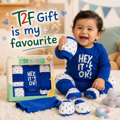 Image of T2F 13 Pcs Newborn Baby Girl /Boy Gift Set, Premium Pink /Blue 100% Cotton Baby Clothing Gift Box with Bodysuit, T-Shirt, Cap, Mittens, Booties, Bib, Pants, Shorts, Towel & Wash Cloths