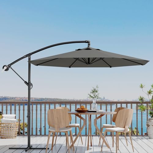 10FT Cantilever Umbrella outdoor patio, Offset Patio Umbrella with Easy Lift & Tilt Adjustment, UV Protection Fade Resistant for Deck, Pool, Garden, Gray