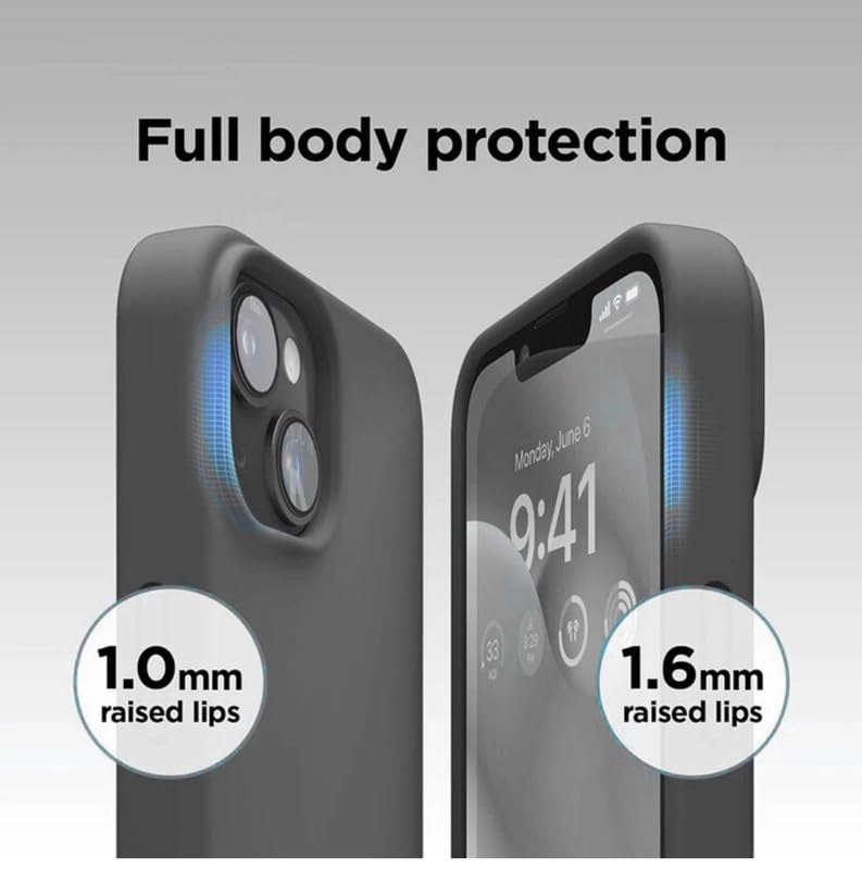 Image of Premium Liquid Silicone Case for iPhone 13 - Slim Full Body Protective Back Cover with Soft Microfiber Lining, Anti-Slip Grip Scratch Resistant Phone Case (Dark-Grey)
