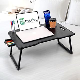 BELORG Wood Smart Multipurpose Foldable Laptop Table with Cup Holder, Study Table, Bed Table, Breakfast Table, Foldable an Price In India