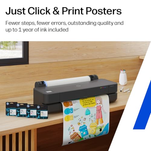 Image of HP DesignJet T210 Large Format 24-inch Poster Printer, for Easy Poster & CAD Printing. Includes up to 1-Year of Ink (8AG32L) - New Model