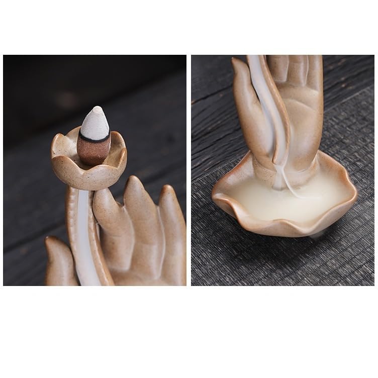 Portaincenso Bruciatore di incenso a mano di Buddha in gres sabbia viola, medio, legno di agar, legno di sandalo, decorazione creativa for la casa Bruciatore Di Incenso A Riflusso