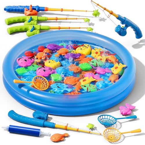 BLmukce Jeu de pêche magnétique avec Poissons flottants, Jouet de Plage, baignade, Piscine pour Enfant 3 4 5 Ans, extérieur, Cadeau d'anniversaire pour...