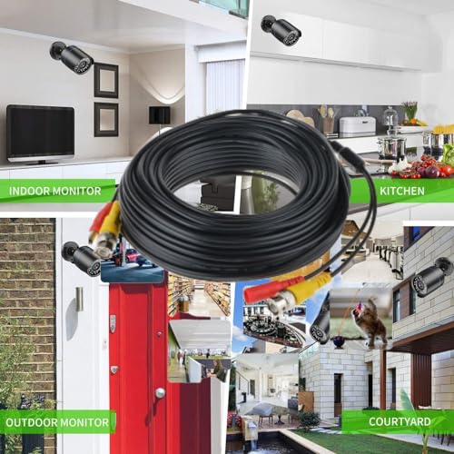 5iktery 8 Pack 15M/50ft Video Power Cables BNC Cables Surveillance Camera Cables for CCTV Security DVR System, Free 16x BNC Connectors and 100pcs Cable Clips - Thumbnail 2
