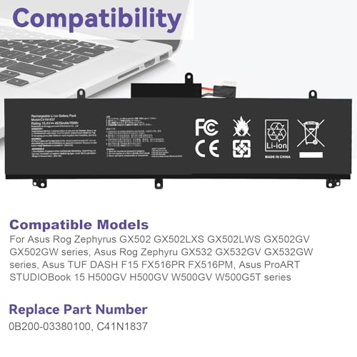 Image of C41N1837 Laptop Battery for ASUS ROG Zephyrus G15 GA501I GA502 GA502D GA502DU GA502GU GA502IV GU502 GU502DU GX502GW GX532GV GU532GW GU502LU GU502LW GU502LV GX502LXS GX502GV GX502GW 0B200-03380100