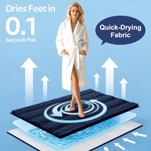 ACCUMTEK Striped Navy Blue Bathroom Rug Mat 59"x24" Ultra Soft, Non Slip Chenille Bath Rugs, Absorbent Plush Shaggy Bath Mats for Bathroom, Bedroom, Kitchen, Shower, Tub by ACCUMTEK - Used condition - Image 3