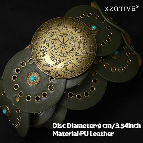 Image of XZQTIVE Western PU Leather Belts for Woman Concho Cowgirl Cowboy Disc Belt for Ladies Wide Boho Country Waist Belts for Dress