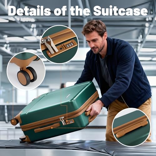Image of 14 inch 20 inch Durable Luggage Set, 2 Piece Travel Hardshell Suitcase with 360 Double Smooth Spinner Wheels & TSA Lock for Adventure & Long Trips Carry on & Air Checked Green
