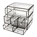 Large Antique Mirror Glass Makeup Organizer Jewelry &Cosmetic Display, Stackable Dresser Storage for Vanity with Lid Dustproof Beauty Accent Home Decorative Box (drawerset-br)
