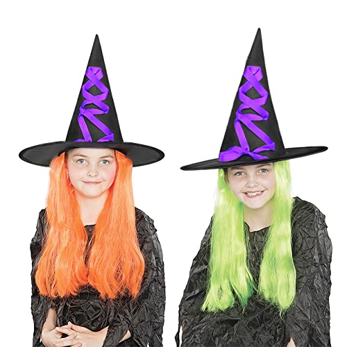 LONTG 2Pcs Halloween Witch Hat Wizard Hat Elegant Halloween Costume Witch Hat Cap with Ribbon Bow Costume Party Hat Fancy Dress Accessory Headwear for Women Girls Halloween Party Cosplay Fancy Dress - Image 2