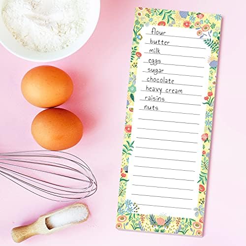 SWEETZER & ORANGE 6-Pack Magnetic Grocery List for Fridge (Floral Theme) - 3.5 x 9 Memo Notepad for Shopping, Locker, Filing Cabinet, To Do, Appointment Reminders, Meal Plans | 55 Sheets Per Pad
