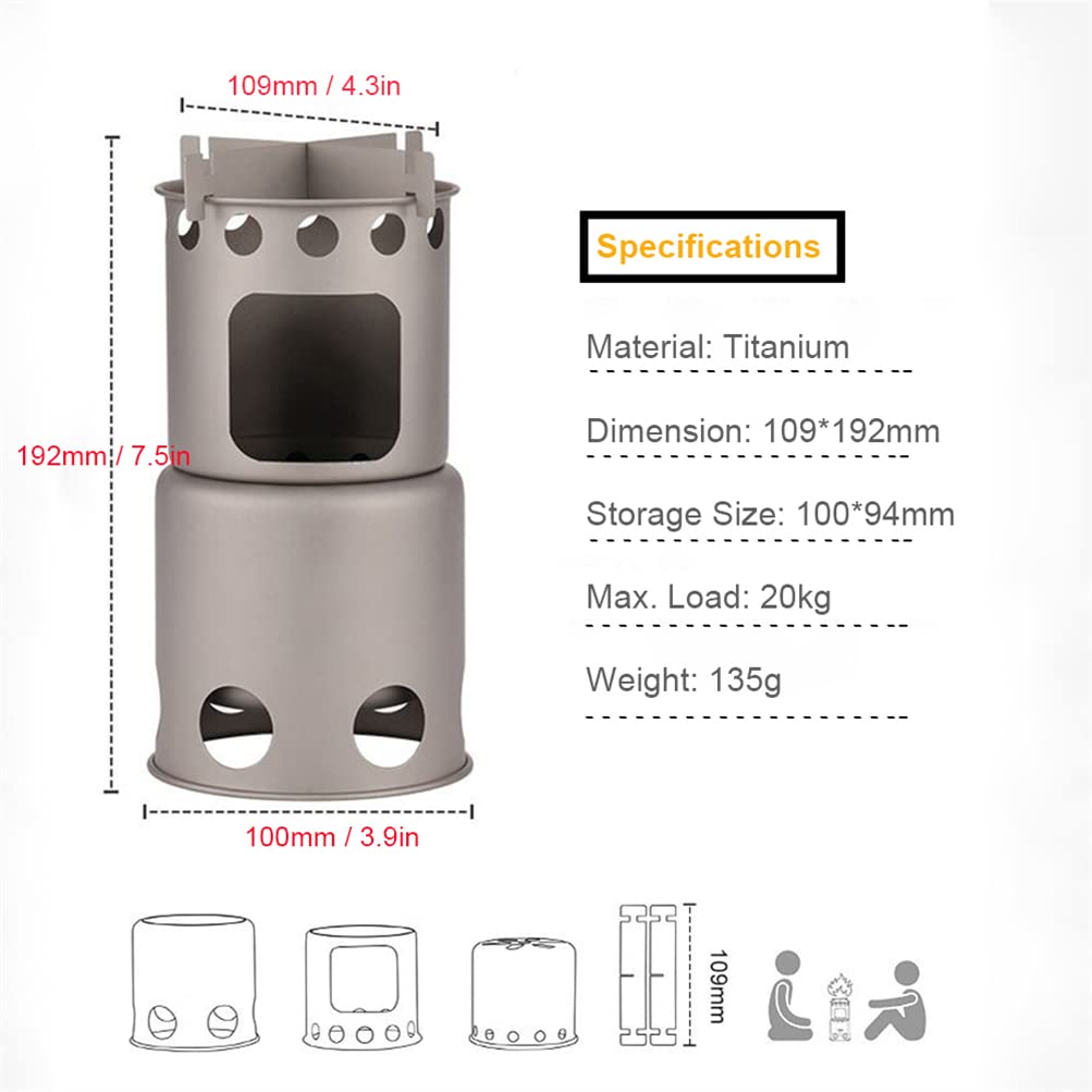 Réchaud à Bois en Titane - Réchaud de Camping Pliable avec Sac de Transport en Filet - Réchaud à Bois Portable à Alcool pour Camping, Pique-Nique, Barbecue