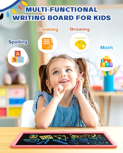 Image of Bravokids 15 Inch LCD Writing Tablet for 3 Year Olds - Electronic Drawing Pad and Doodle Board as Educational Birthday Gifts for Girls and Boys (Pink)
