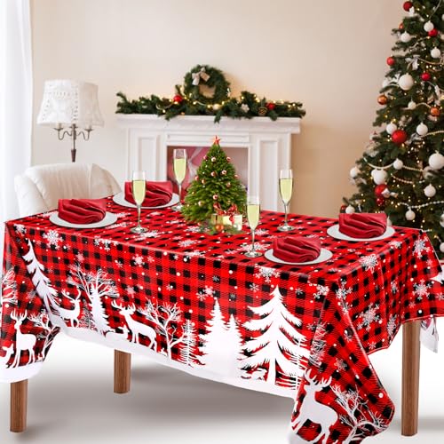 Aitsite Mantel de Navidad Rectangular Grande - 152 x 305 cm, Lavable, Color Rojo, Antimanchas para Decoración de Fiesta y Año Nuevo