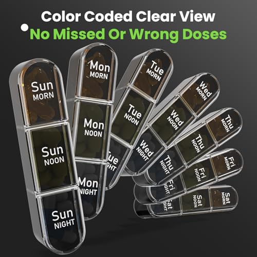 Image of Pill Organizer 3X a Day, Medicine Pill Organizer 7 Day, Weekly Pill Case with 21 Compartments for Medicine, Vitamin and Supplement, Full Black