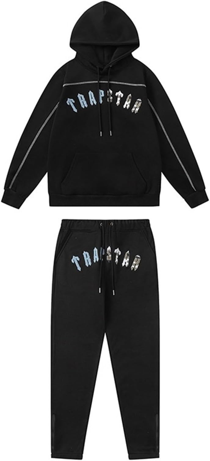 YOUPO Embroidered Trapstar Tracksuit for Men and Women, Unisex Trapstar Shooters Suit, 2 Piece Sports Jogging Set Autumn Winter, Fleece Hooded Sweatshirt and Pants (Color : 8842 blue, Size : Large)