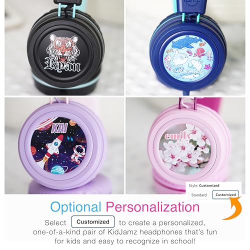 Image of MEE audio KidJamz KJ55 Personalized Wired Headphones for Kids with Custom Full Color Photo Print, 3.5mm Plug Headset, Volume Limiter, & Microphone, Printed Graphics for School, Gift, Travel (Blue)