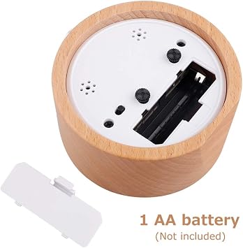 Handmade Classic Small Round Wood Silent Light Desk Alarm Clock with Desk Lamp for Home