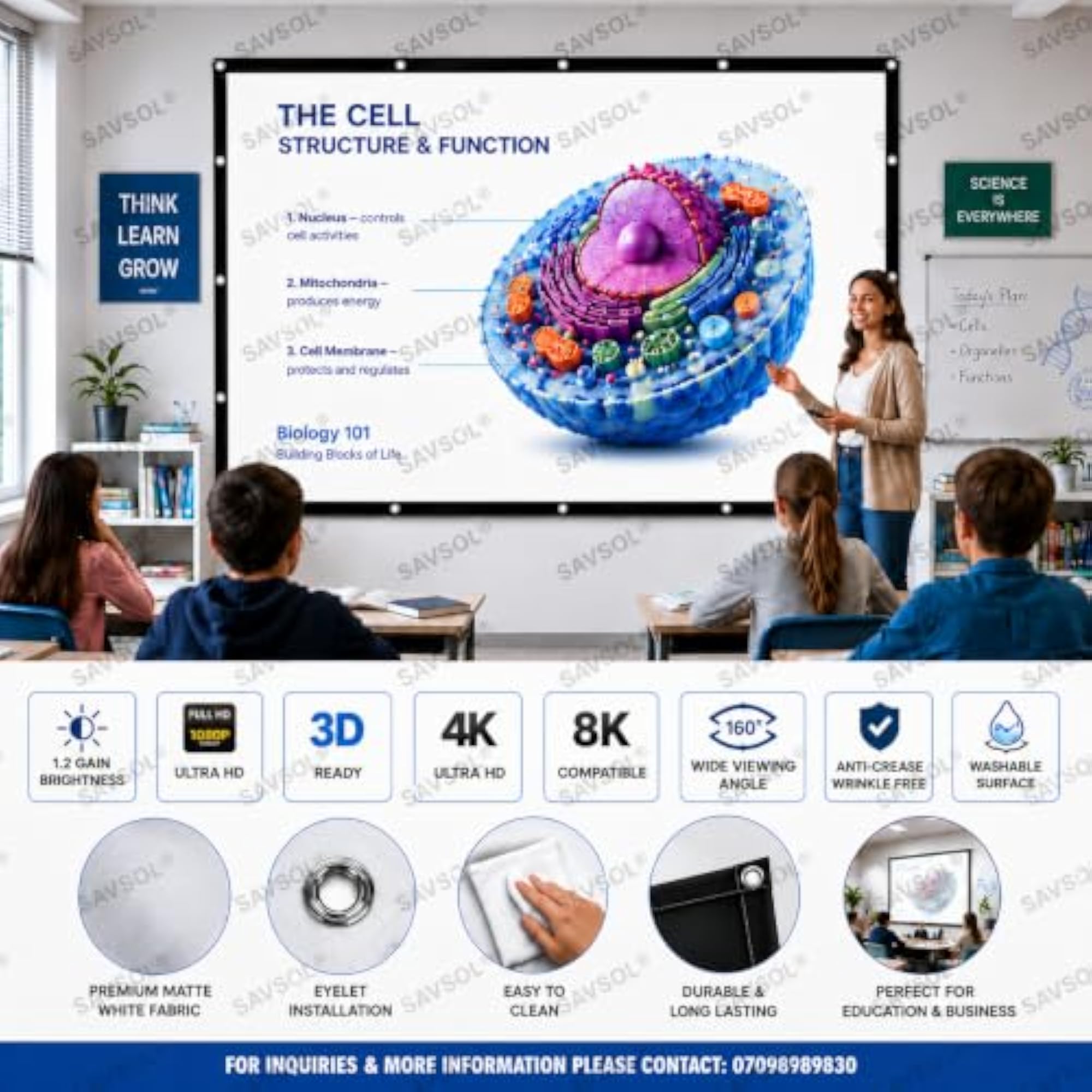 Eyelet Type Projector Screen 119 Inch Diagonal