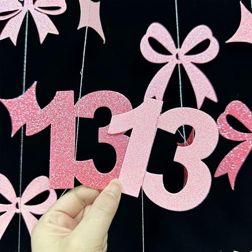 Image of Glitter Pink 13th Bow Birthday Decorations Hot Pink Conquette Bow Garland Streamer Banner Backdrop for Girls Happy 13th Birthday Official Teenager Cheers to 13 Years Old Anniversary Party Supplies