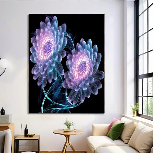 Art mural violet vintage chrysanthème lumineux pour toilette et bain