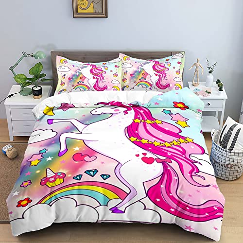 Owl Queen Unicorn Duvet Cover Twin, Unicorn Bedding Set For Teen, Girls And Women, Cute Cartoon Unicorn Printed Duvet Cover Set With 1 Duvet Cover And 1 Pillowcase, No Comforter #TOP12