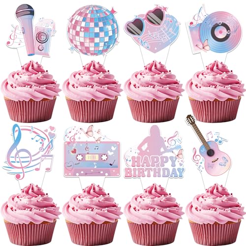 24 Pcs Popular Happy Birthday Era's Party Decorations Cupcake Toppers, Super Star Birthday Party Cake Decorations for Fans Celebration Party, Guitar Themed Party Supplies for Girls Night