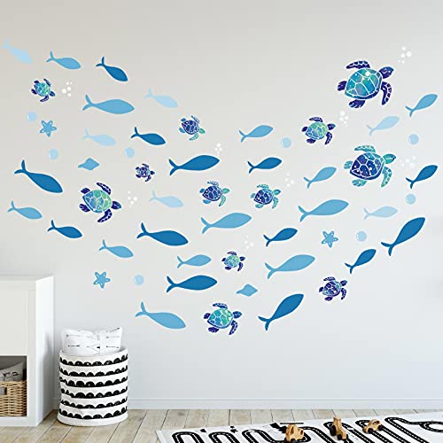 Vinilos decorativos de tortugas marinas y peces 3D, pack de 2 sets miniatura 6