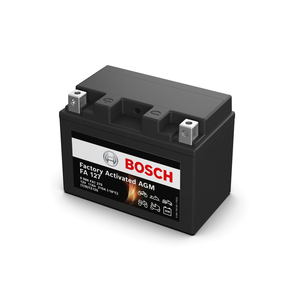 Akumulator motocyklowy Bosch FA127 AGM 12 V, 210 A, 11AH, odpowiedni do motocykli, skuterów, quadów, skuterów, skuterów, skuterów, skuterów, skuterów, nart, kompatybilny z M6012, BTZ12S