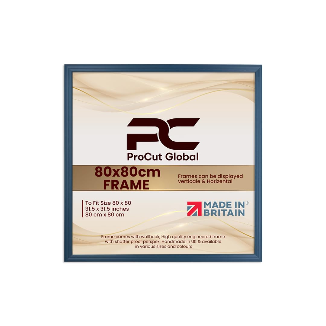 Procut Global 80x80CM Navy Blue Picture Frames - Classic Wooden Photo Frame with Shatterproof Perspex for Wall or Tabletop - Perfect for Posters, Certificates & Prints - Sizes & Colors Available