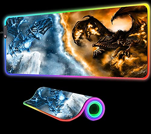 Mouse Pads World of Warcraft Dragons Fire and Ice Dragon Mouse Pad Large RGB Gaming LED Backlight PC Gaming Accessories Keyboard Desk Table Mat,31.49 inch x12 inch