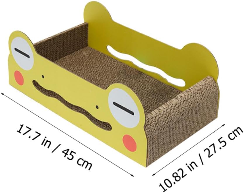 UPKOCH Cartoon Wide-Eyed Frog Cat Scratch Board and Nest, Small Corrugated Cardboard Scratcher Mat for Indoor Cats, Kitten and Resting Space