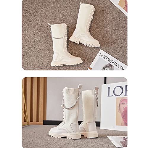 Girls Waterproof Leather Lace-Up Knee High Winter Fashion Mid Calf Combat Riding Boots (Toddler/Little Kid/Big Kid)3