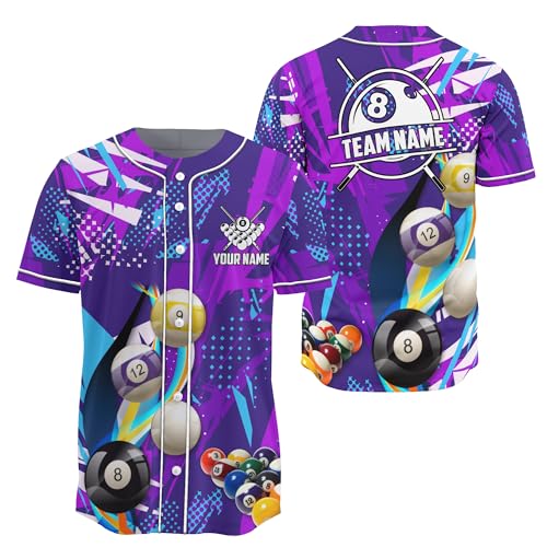 Design Your Own Billiards Fashion Baseball Jersey with Printed Purple Pool Game Graphic On It Softball Tee