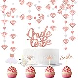 ❤ 【MATERIALES DE PAPEL DE ALTA CALIDAD】: Estos adornos para pasteles y pancartas de serpentinas de boda de oro rosa están hechos de papel grueso con brillo. El papel tiene una alta dureza y no es fácil de arrugar.