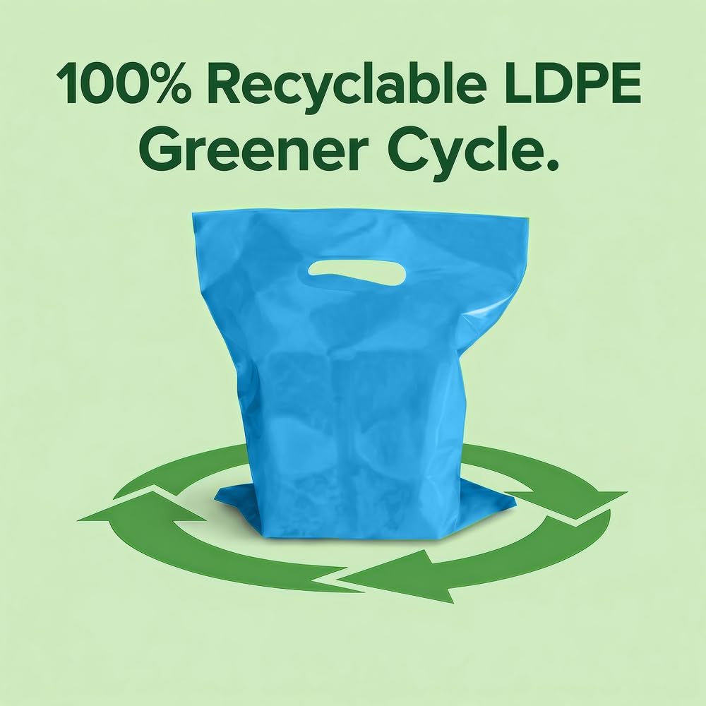 Odseciran 100 Pack Plastic Party Favor Bags with Handles, Goodie Treat Bags Bulk, Party Gift Bags for Candy, Weddings, Church & Holiday Events, Multiple Sizes (Light Blue, 6" X 8") - Image 5