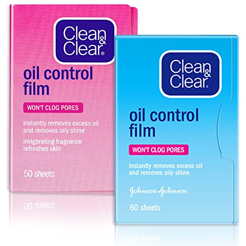 Oil Absorbing Tissues Oil Control Film, Oil Blotting Paper Same Series With Clean & Clear Oil Absorbing Facial Sheets For Oily Skin, 60 Sheets Blue + 50 Sheets Pink #TOP4