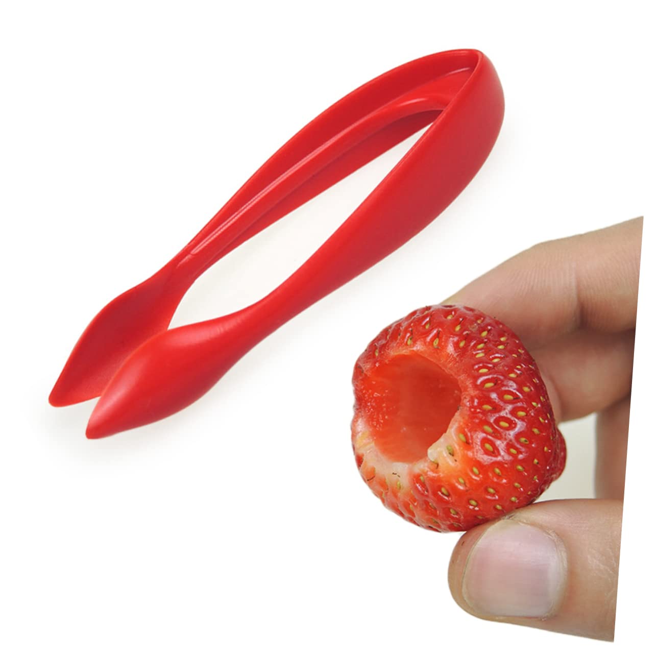 BRIGHTFUFU 2Pcs Strawberry Stem Separator Plastic Fruit Corer for Easy Removal of Stems and Hulls for Kitchen Use and Fruit Preparation Red