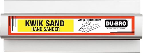 Du-Bro Kwik Sand - Bloque de lijado de mano de aluminio ligero con cómodo agarre ergonómico, incluye 3 unidades de papel de lija autoadhesivo