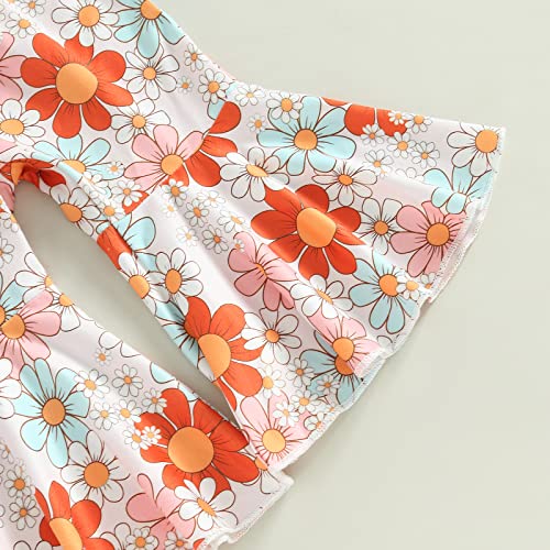Little/Big Sister Matching Groovy Outfit Toddler Baby Girl Floral Top Pants Headband 3Pcs Birthday Clothes Set(Little Sister,6-9 Months) #TOP4