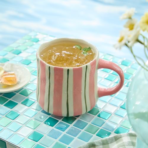 Stripe Ceramic Coffee Mugs, 12oz Vibrant Striped Red Design Cute