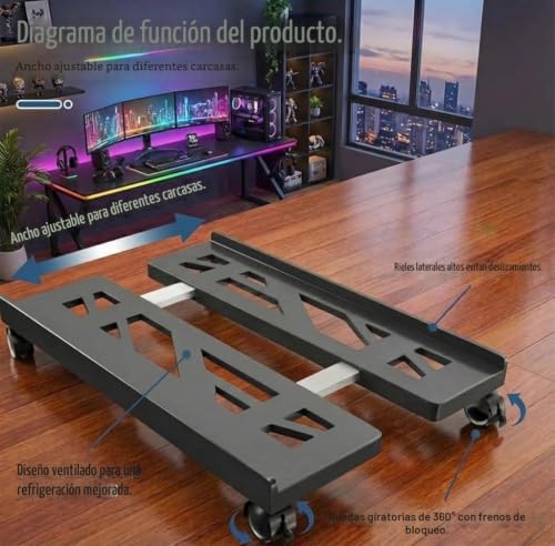 Miniatura 3 de Soporte Para Pc, Soporte Móvil Para Cpu, Ruedas Giratorias Con Freno, Accesorios Para Ordenador, Componentes Y Accesorios Para Ordenador, Para El Hogar, La Oficina Y Los Jugadores, Negro.