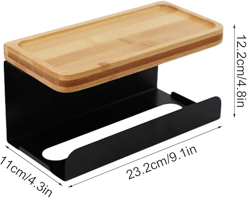 Miniatura 3 de Estante para caja de pañuelos, accesorios de baño, bandeja de inodoro con bandeja de madera para colocar artículos, soporte de papel, caja de papel