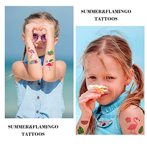 Flamingo Temporary Tattoo Hawaiian Fake Tattoos Summer Tattoo Supplies Tropical Design Luau Party Tattoo Stickers Decals Beach Pool Waterproof Face Body Festival Tattoo Decorations For Adult Kids10Pcs #TOP5