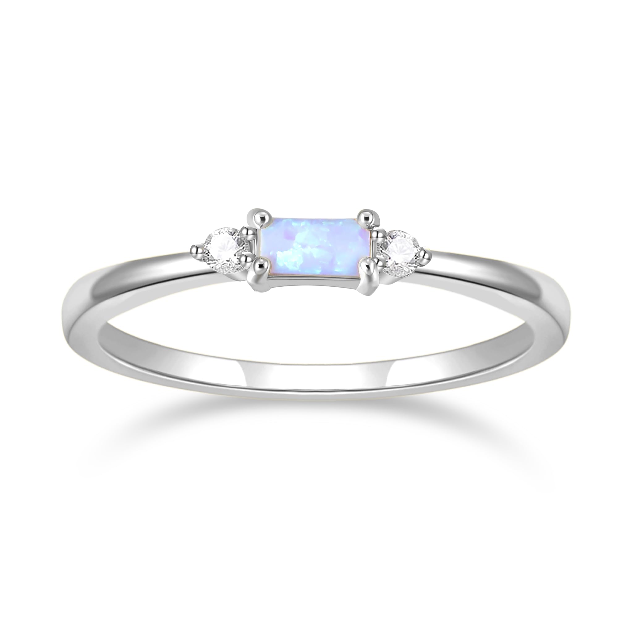SHINYSO 14K Gold Plated Wedding Bands for Women Baguette Opal Ring Cubic Zirconia CZ Pave Thin Stackable Anniversary Rings...