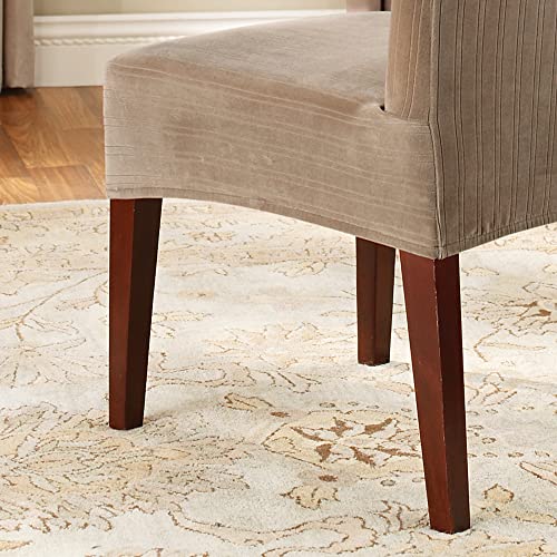 SureFit Home Décor Stretch Pinstripe Short Dining Chair Cover, Form Fit, Polyester/Spandex, Machine Washable, One Piece, Taupe Color - Thumbnail 4