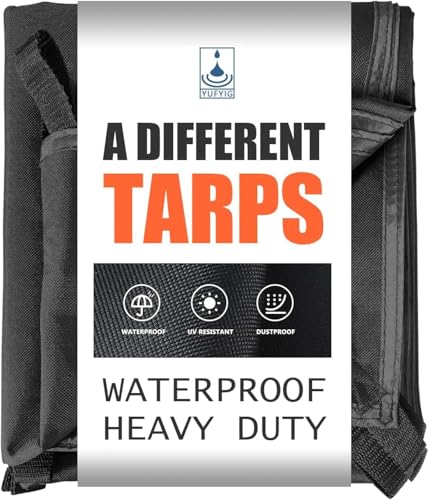 YUFYIG 20 Mil Black Waterproof tarp 46ft Heavy Duty Canvas Cover for Outdoor All Weather Oxford Tarpaulin for Truk Bed Roof Boats Pool Woodpile Robust Rip & Tear Proof