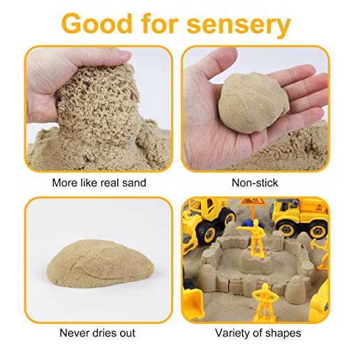 Wicotoo W001 Sand Construction Kit,Sandbox,2.2Lbs Magic Sand W/4 Take Apart Construction Trucks,Tower Crane,8 Sand Molds,4 Worker Figures,4 Road Signs,Toys thumb #3